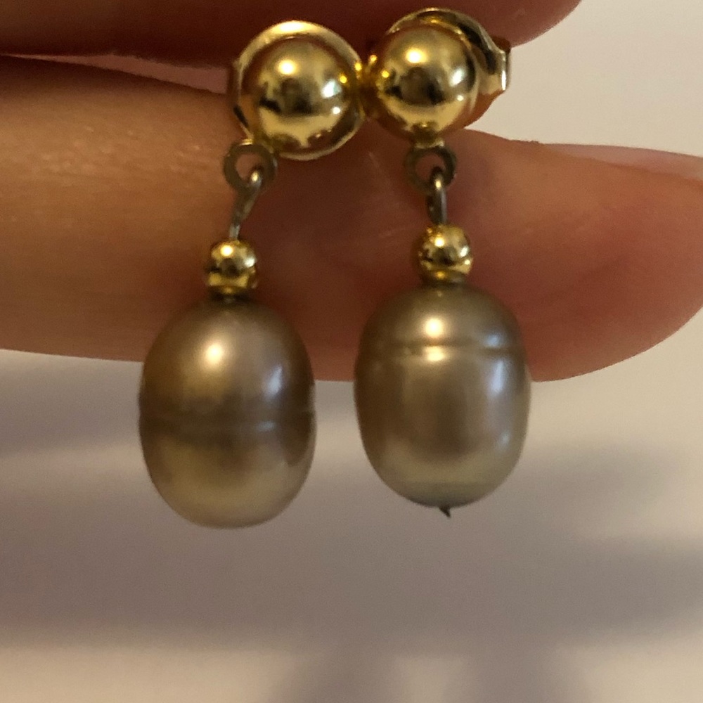 Gold and Pearl Petite Dangle Earrings